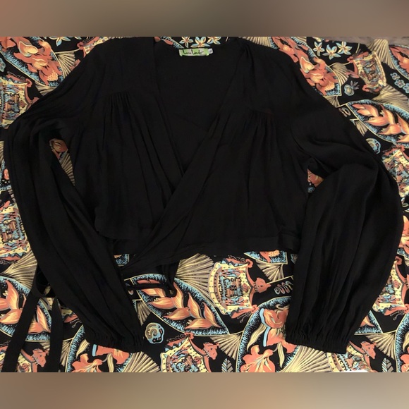 Loco Lindo Black “Babaloo” Rayon Wrap Blouse 40s 50s Vintage Style NEW XL - Picture 2 of 4